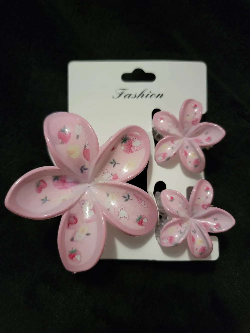 Pink Flower With Strawberries Hair Clips Set
